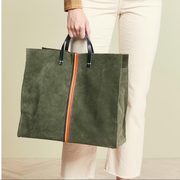 Clare V. Handbags - NEW Clare V. Green Simple Stripe Nubuck Tote in Army Suede